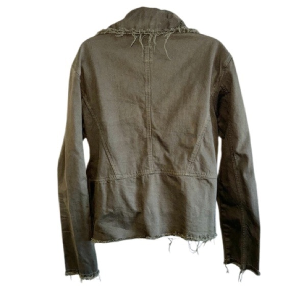 NSF Double Breasted Cotton Jacket Cotton Frayed Hem Sz Lg Olive Green Steampunk - Picture 3 of 10